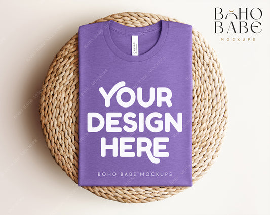 Bella Canvas 3001 HEATHER TEAM PURPLE T-shirt Mockup | Boho Babe Folded Mockup Design Vol.1