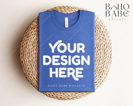 Bella Canvas 3001 HEATHER TRUE ROYAL T-shirt Mockup | Boho Babe Folded Mockup Design Vol.1