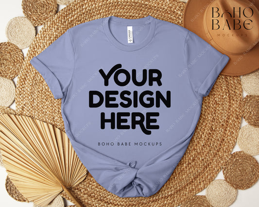 Bella Canvas 3001 LAVENDER BLUE T-shirt Mockup | Boho Design | Flatlay Vol.5