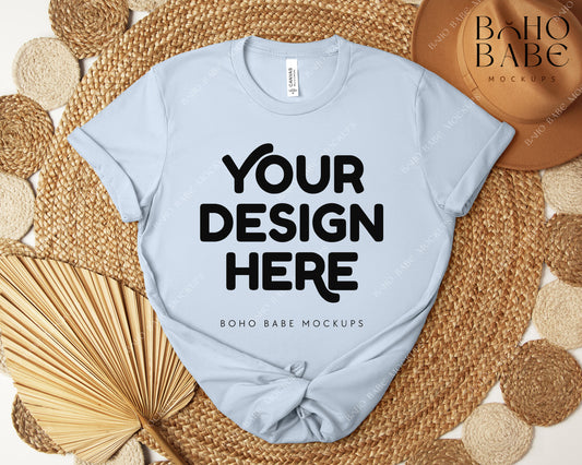 Bella Canvas 3001 LIGHT BLUE T-shirt Mockup | Boho Design | Flatlay Vol.5