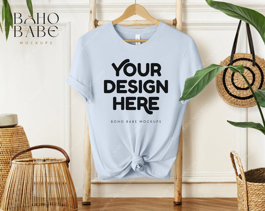 Bella Canvas 3001 LIGHT BLUE T-shirt Mockup | Boho Babe Hanging Mockup Design Vol.1
