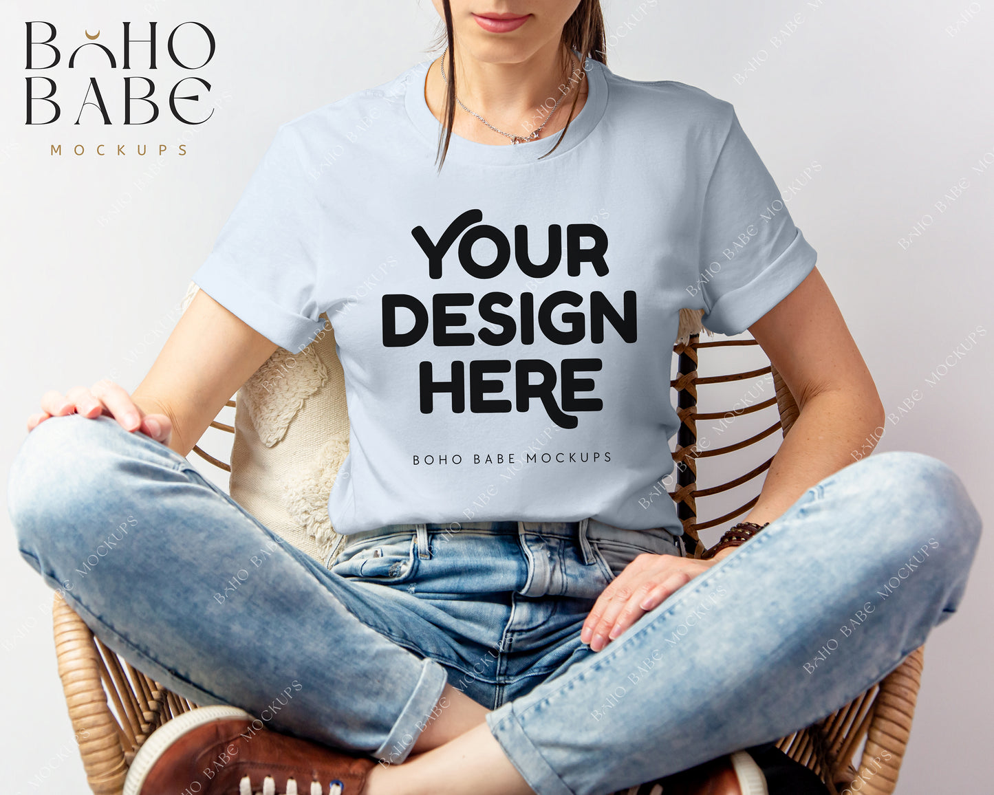 Bella Canvas 3001 Female Model Mockup Bundle | Boho Babe T-shirt Mockup Design - Vol.2