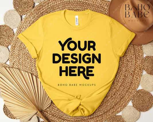 Bella Canvas 3001 MAIZE YELLOW T-shirt Mockup | Boho Design | Flatlay Vol.5
