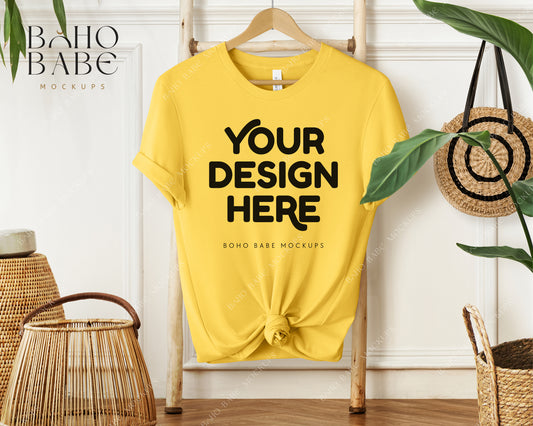 Bella Canvas 3001 MAIZE YELLOW T-shirt Mockup | Boho Babe Hanging Mockup Design Vol.1
