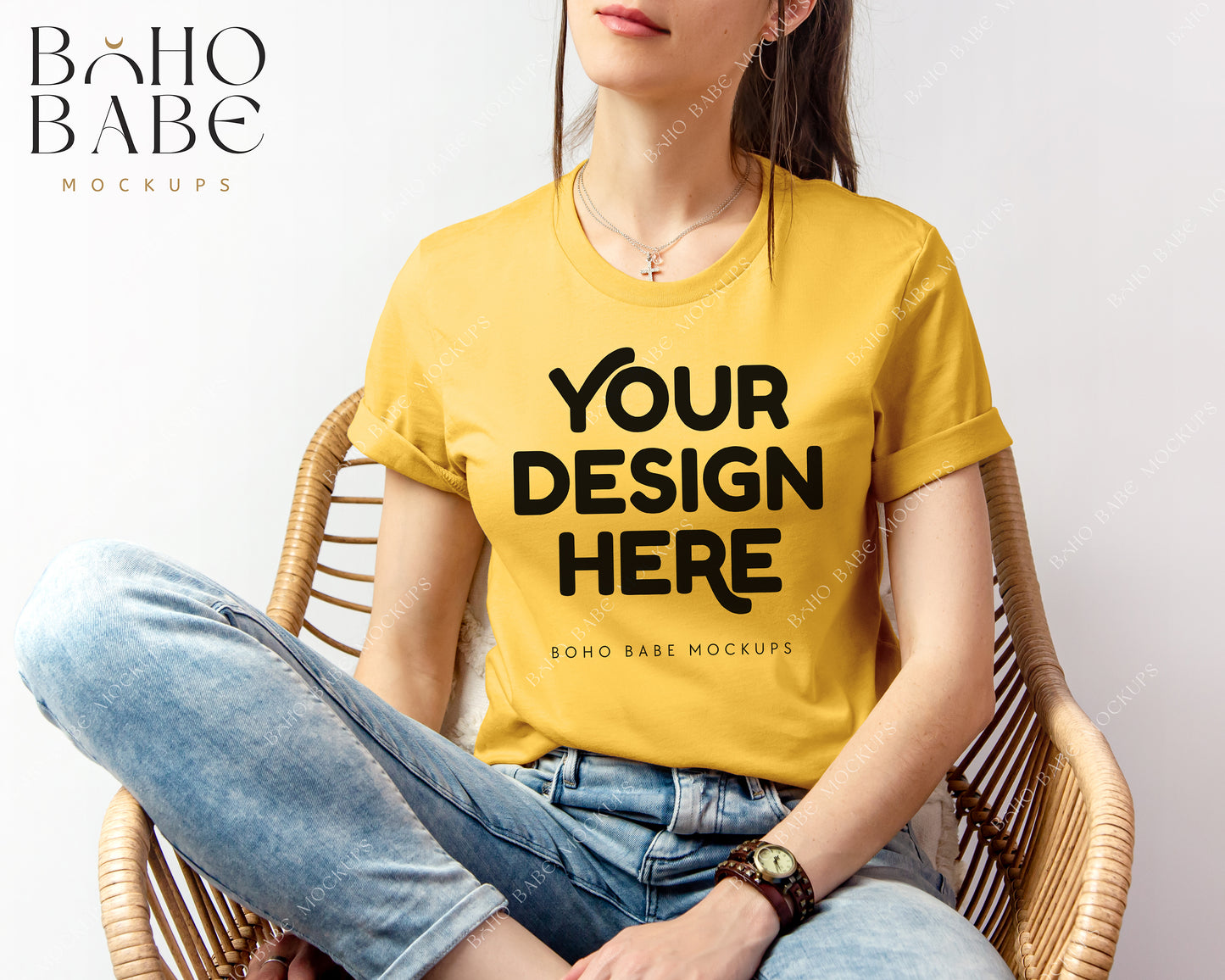 Bella Canvas 3001 Female Model Mockup Bundle | Boho Babe T-shirt Mockup Design - Vol.2