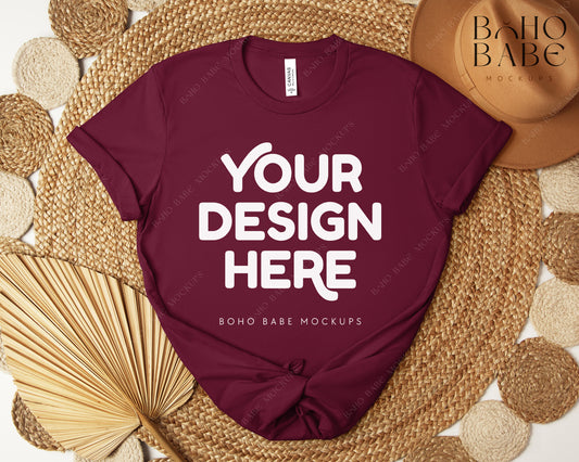 Bella Canvas 3001 MAROON T-shirt Mockup | Boho Design | Flatlay Vol.5