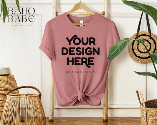 Bella Canvas 3001 MAUVE T-shirt Mockup | Boho Babe Hanging Mockup Design Vol.1