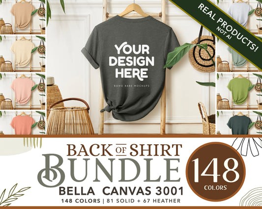 Bella Canvas 3001 Back of T-Shirt Mockup Bundle | Boho Babe Hanging Mockup Design - Vol.1