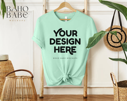 Bella Canvas 3001 MINT T-shirt Mockup | Boho Babe Hanging Mockup Design Vol.1