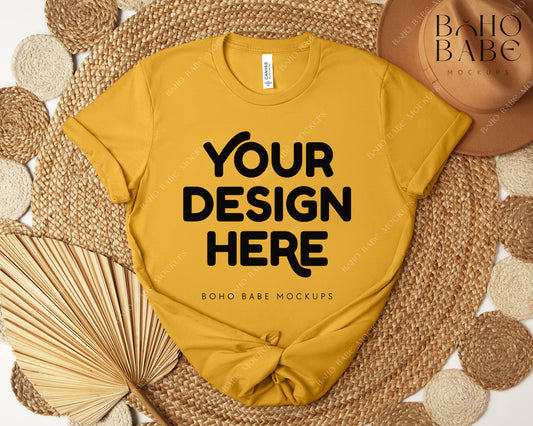 Bella Canvas 3001 MUSTARD T-shirt Mockup | Boho Design | Flatlay Vol.5