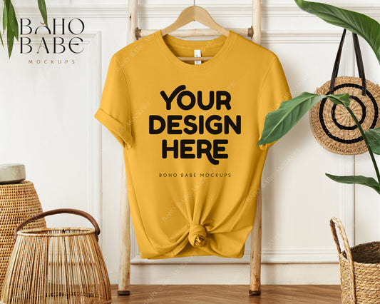 Bella Canvas 3001 MUSTARD T-shirt Mockup | Boho Babe Hanging Mockup Design Vol.1