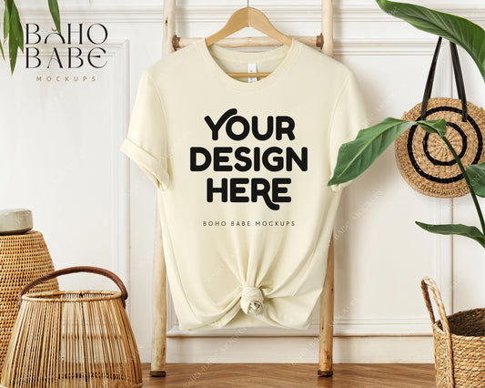 Bella Canvas 3001 NATURAL T-shirt Mockup | Boho Babe Hanging Mockup Design Vol.1