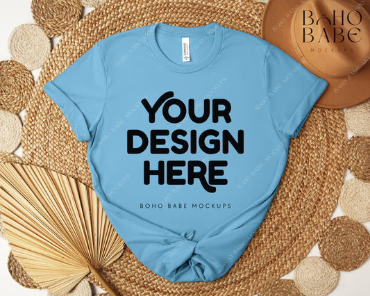 Bella Canvas 3001 OCEAN BLUE T-shirt Mockup | Boho Design | Flatlay Vol.5