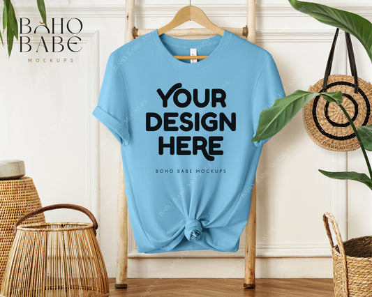 Bella Canvas 3001 OCEAN BLUE T-shirt Mockup | Boho Babe Hanging Mockup Design Vol.1
