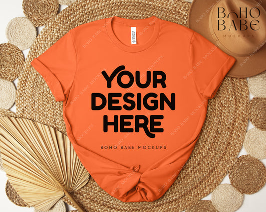 Bella Canvas 3001 ORANGE T-shirt Mockup | Boho Design | Flatlay Vol.5