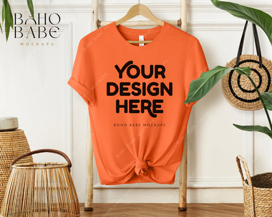 Bella Canvas 3001 ORANGE T-shirt Mockup | Boho Babe Hanging Mockup Design Vol.1