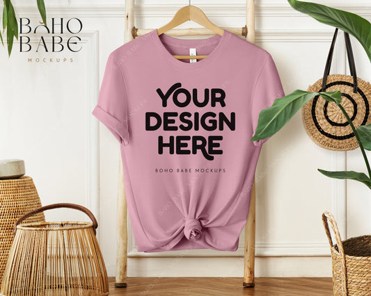 Bella Canvas 3001 ORCHID T-shirt Mockup | Boho Babe Hanging Mockup Design Vol.1