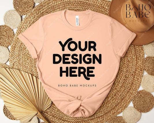 Bella Canvas 3001 PEACH T-shirt Mockup | Boho Design | Flatlay Vol.5