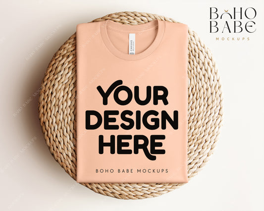 Bella Canvas 3001 PEACH T-shirt Mockup | Boho Babe Folded Mockup Design Vol.1