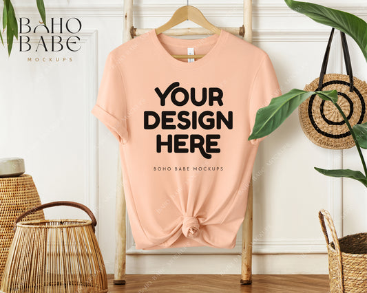 Bella Canvas 3001 PEACH T-shirt Mockup | Boho Babe Hanging Mockup Design Vol.1
