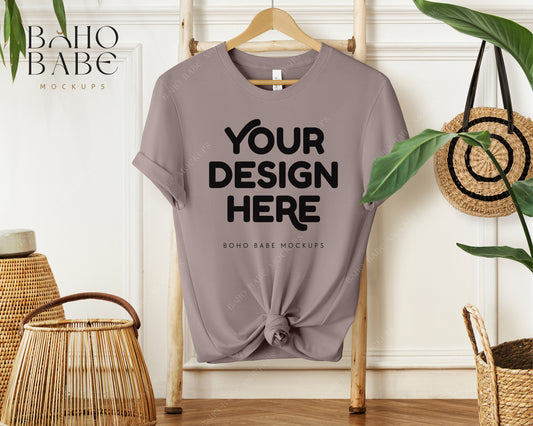 Bella Canvas 3001 PEBBLE BROWN T-shirt Mockup | Boho Babe Hanging Mockup Design Vol.1