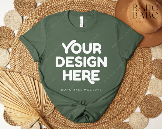 Bella Canvas 3001 PINE T-shirt Mockup | Boho Design | Flatlay Vol.5