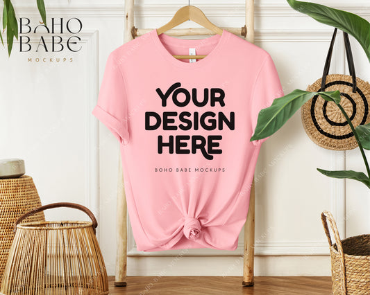 Bella Canvas 3001 PINK T-shirt Mockup | Boho Babe Hanging Mockup Design Vol.1