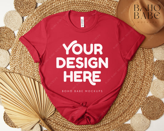 Bella Canvas 3001 RED T-shirt Mockup | Boho Design | Flatlay Vol.5