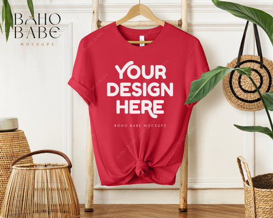 Bella Canvas 3001 RED T-shirt Mockup | Boho Babe Hanging Mockup Design Vol.1