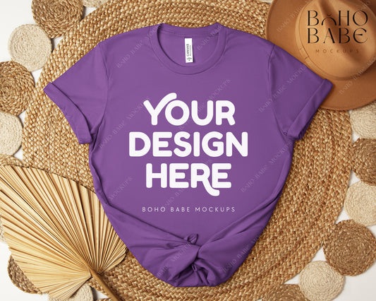Bella Canvas 3001 ROYAL PURPLE T-shirt Mockup | Boho Design | Flatlay Vol.5