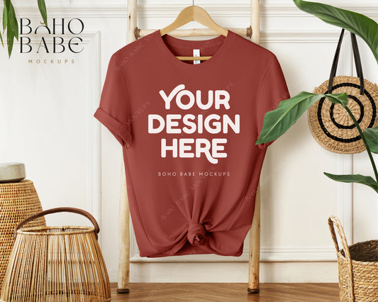 Bella Canvas 3001 RUST T-shirt Mockup | Boho Babe Hanging Mockup Design Vol.1