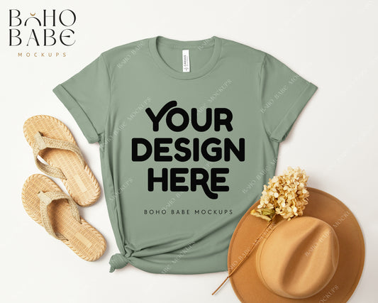 Bella Canvas 3001 SAGE T-shirt Mockup | Boho Design | Flatlay Vol.3
