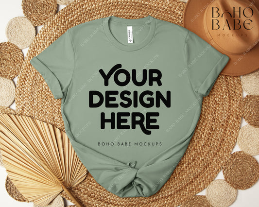 Bella Canvas 3001 SAGE T-shirt Mockup | Boho Design | Flatlay Vol.5