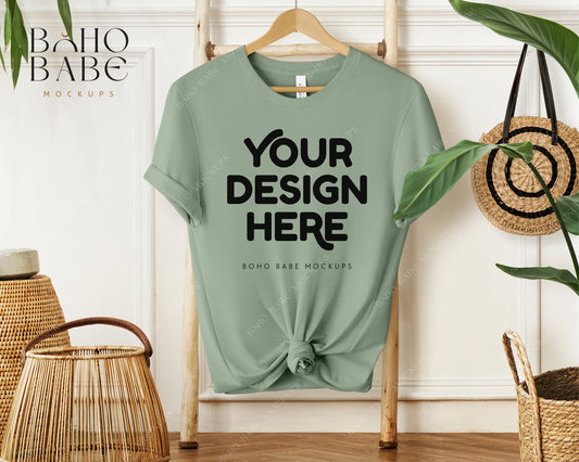 Bella Canvas 3001 SAGE T-shirt Mockup | Boho Babe Hanging Mockup Design Vol.1