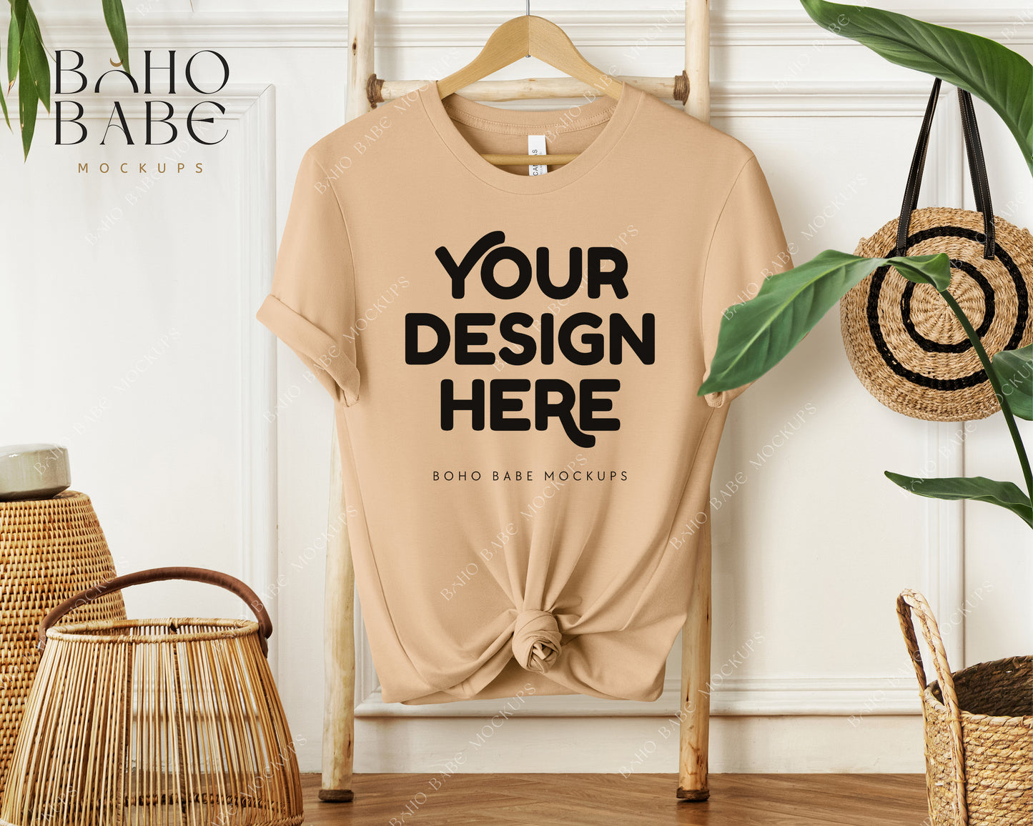 Bella Canvas 3001 T-Shirt Mockup Bundle | Boho Babe Hanging Mockup Design - Vol.1