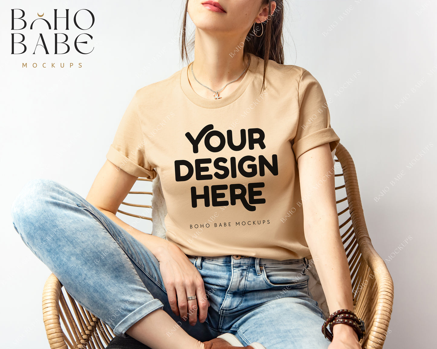 Bella Canvas 3001 Female Model Mockup Bundle | Boho Babe T-shirt Mockup Design - Vol.2