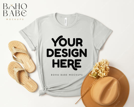 Bella Canvas 3001 SILVER T-shirt Mockup | Boho Design | Flatlay Vol.3