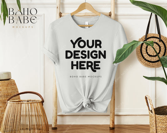 Bella Canvas 3001 SILVER T-shirt Mockup | Boho Babe Hanging Mockup Design Vol.1