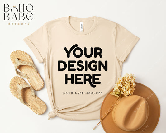 Bella Canvas 3001 SOFT CREAM T-shirt Mockup | Boho Design | Flatlay Vol.3