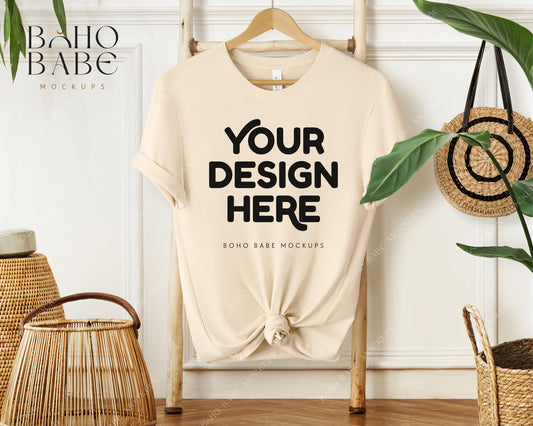 Bella Canvas 3001 SOFT CREAM T-shirt Mockup | Boho Babe Hanging Mockup Design Vol.1