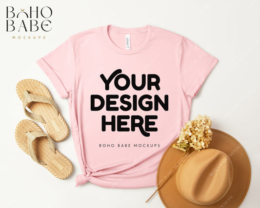 Bella Canvas 3001 SOFT PINK T-shirt Mockup | Boho Design | Flatlay Vol.3