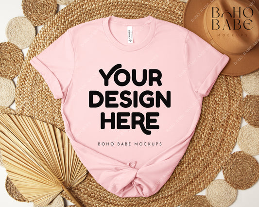 Bella Canvas 3001 SOFT PINK T-shirt Mockup | Boho Design | Flatlay Vol.5