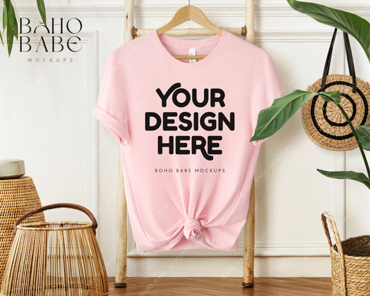 Bella Canvas 3001 SOFT PINK T-shirt Mockup | Boho Babe Hanging Mockup Design Vol.1