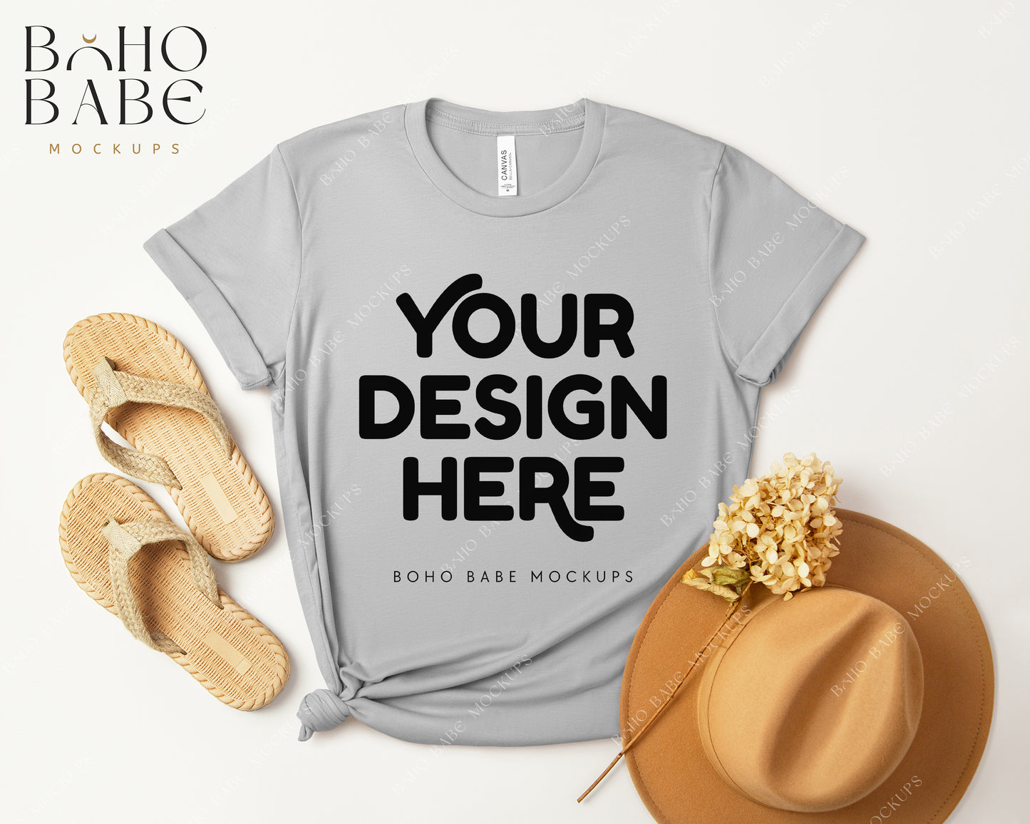 Bella Canvas 3001 ATHLETIC GREY T-shirt Mockup | Boho Design | Flatlay Vol.3