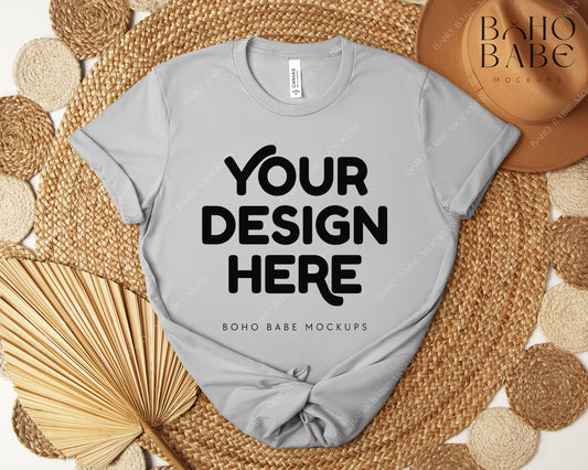 Bella Canvas 3001 SOLID ATHLETIC GREY T-shirt Mockup | Boho Design | Flatlay Vol.5
