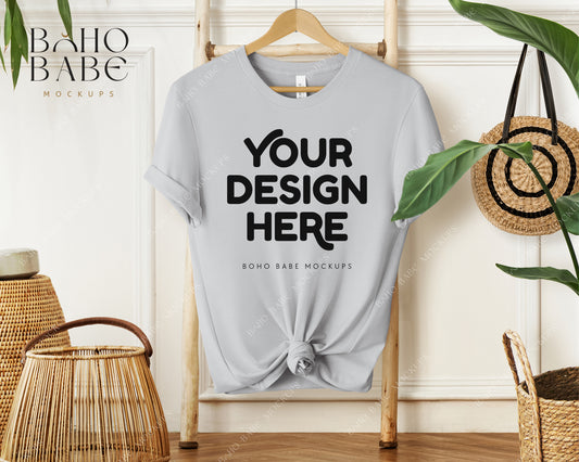 Bella Canvas 3001 SOLID ATHLETIC GREY T-shirt Mockup | Boho Babe Hanging Mockup Design Vol.1
