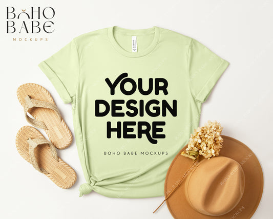 Bella Canvas 3001 SPRING GREEN T-shirt Mockup | Boho Design | Flatlay Vol.3