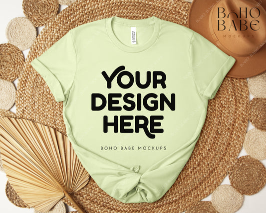 Bella Canvas 3001 SPRING GREEN T-shirt Mockup | Boho Design | Flatlay Vol.5