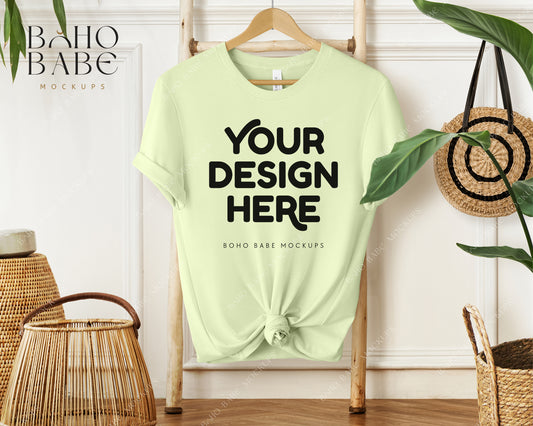 Bella Canvas 3001 SPRING GREEN T-shirt Mockup | Boho Babe Hanging Mockup Design Vol.1