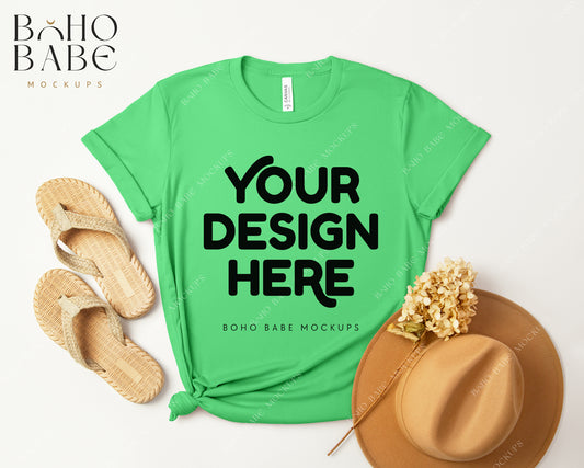 Bella Canvas 3001 SYNTHETIC GREEN T-shirt Mockup | Boho Design | Flatlay Vol.3